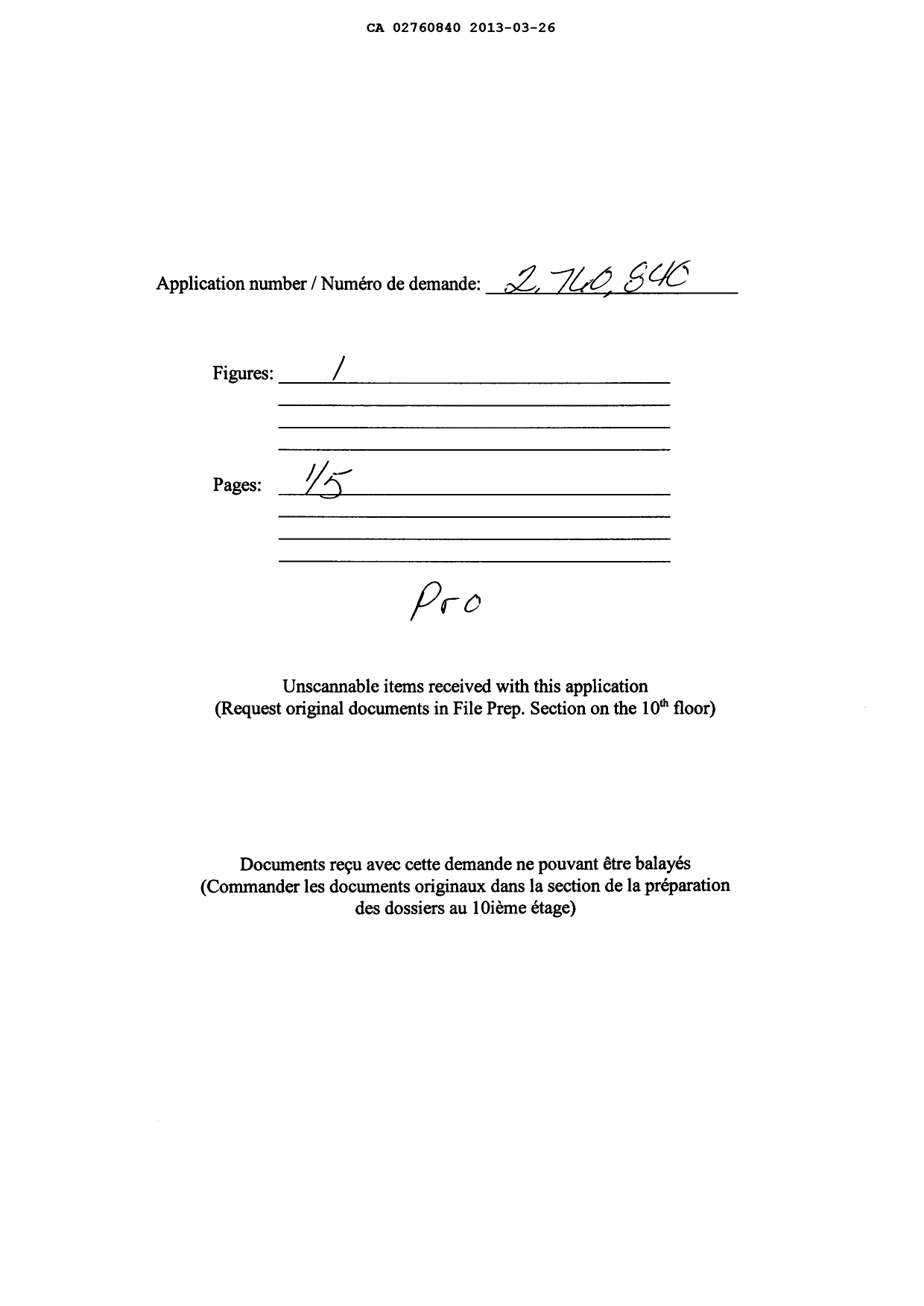 Document de brevet canadien 2760840. Dessins 20121226. Image 1 de 5