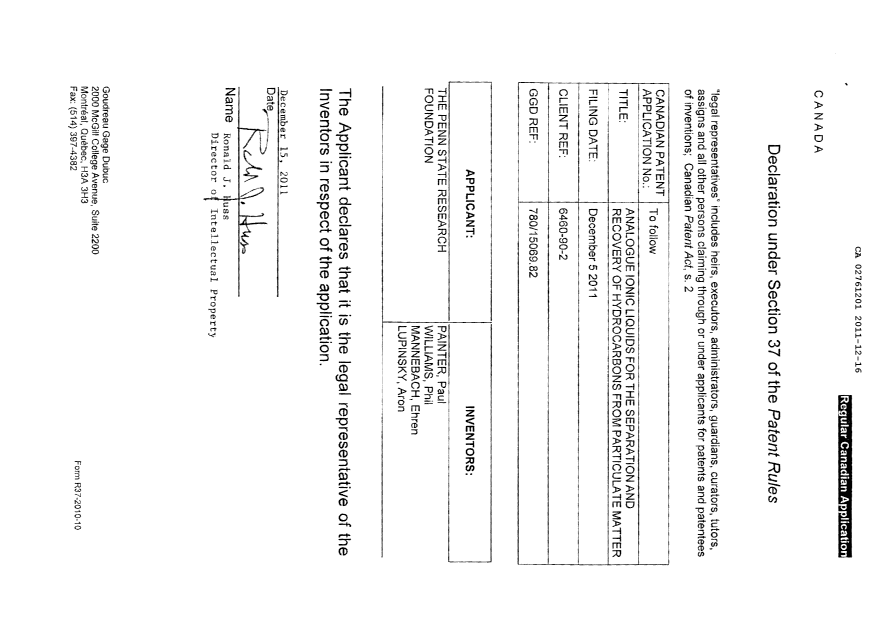 Canadian Patent Document 2761201. Correspondence 20101216. Image 2 of 2