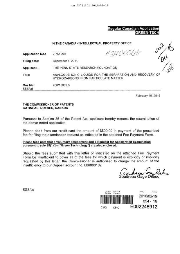 Canadian Patent Document 2761201. Prosecution-Amendment 20151219. Image 1 of 47