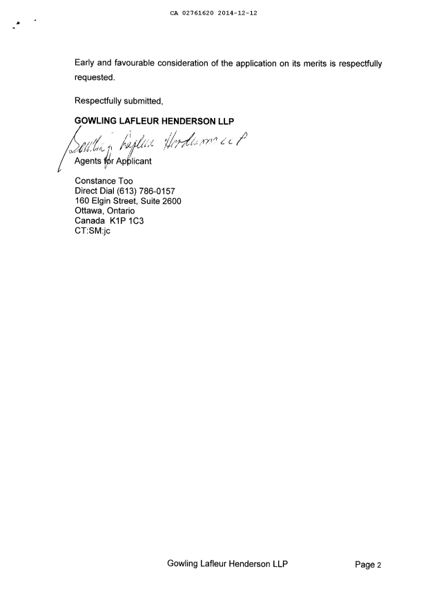 Document de brevet canadien 2761620. Poursuite-Amendment 20141212. Image 2 de 2