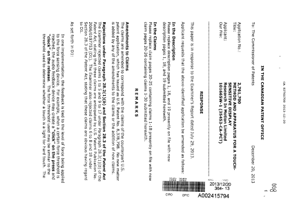 Canadian Patent Document 2761700. Prosecution-Amendment 20131220. Image 1 of 13