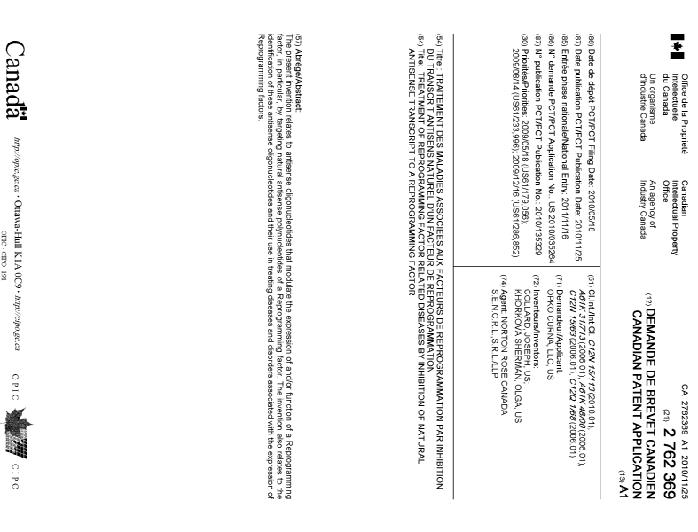 Document de brevet canadien 2762369. Page couverture 20120127. Image 1 de 1
