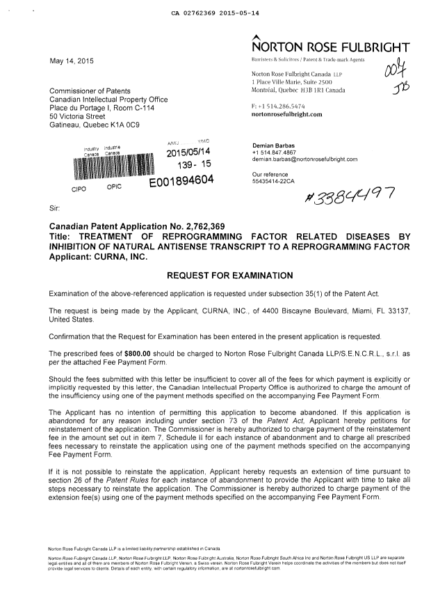 Canadian Patent Document 2762369. Prosecution-Amendment 20150514. Image 1 of 2