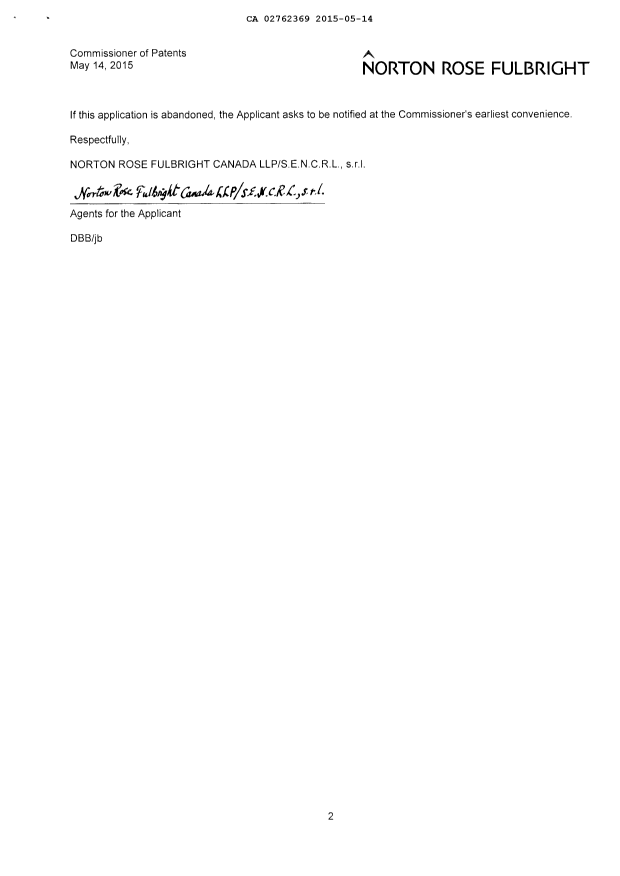Document de brevet canadien 2762369. Poursuite-Amendment 20150514. Image 2 de 2