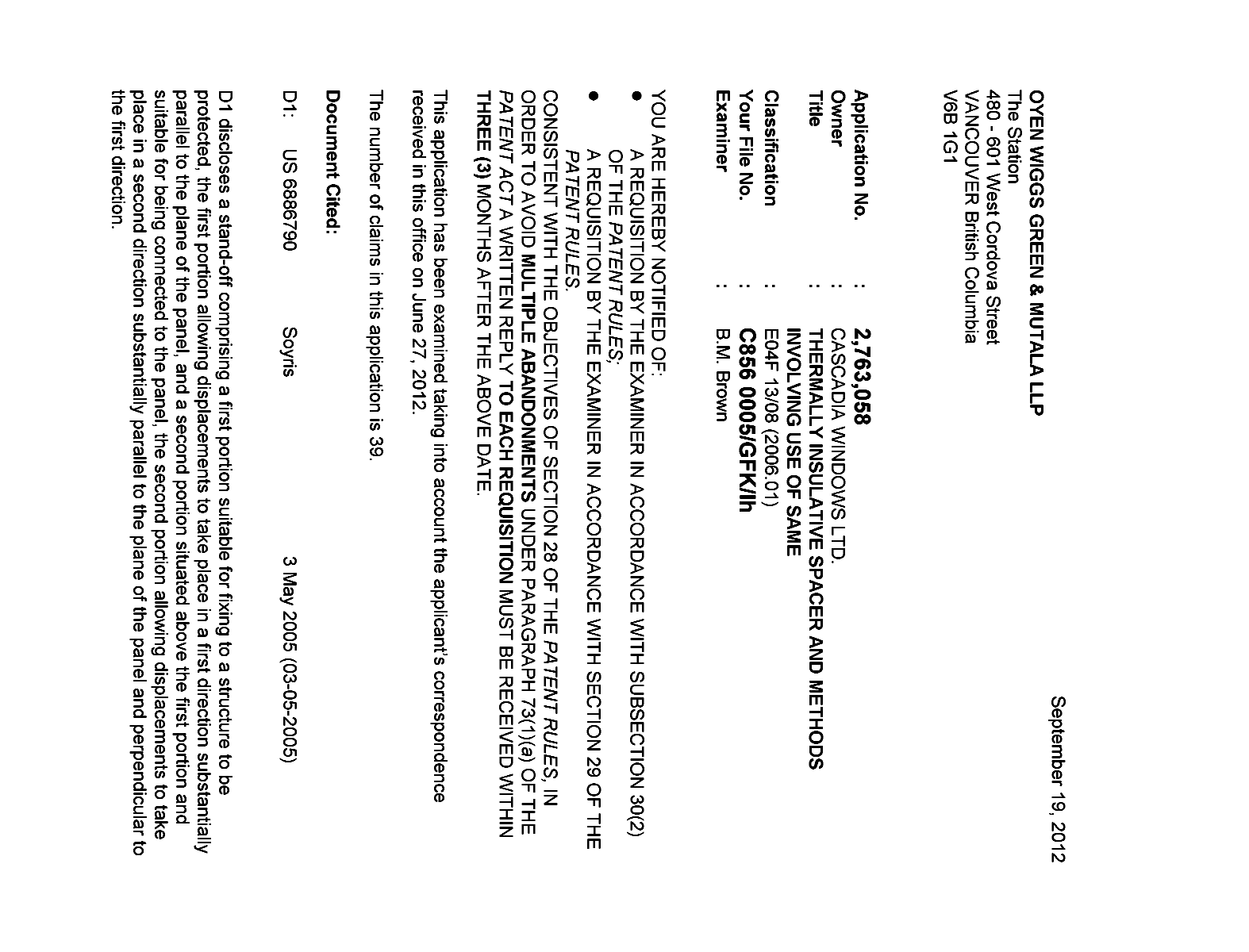 Canadian Patent Document 2763058. Prosecution-Amendment 20111219. Image 1 of 3