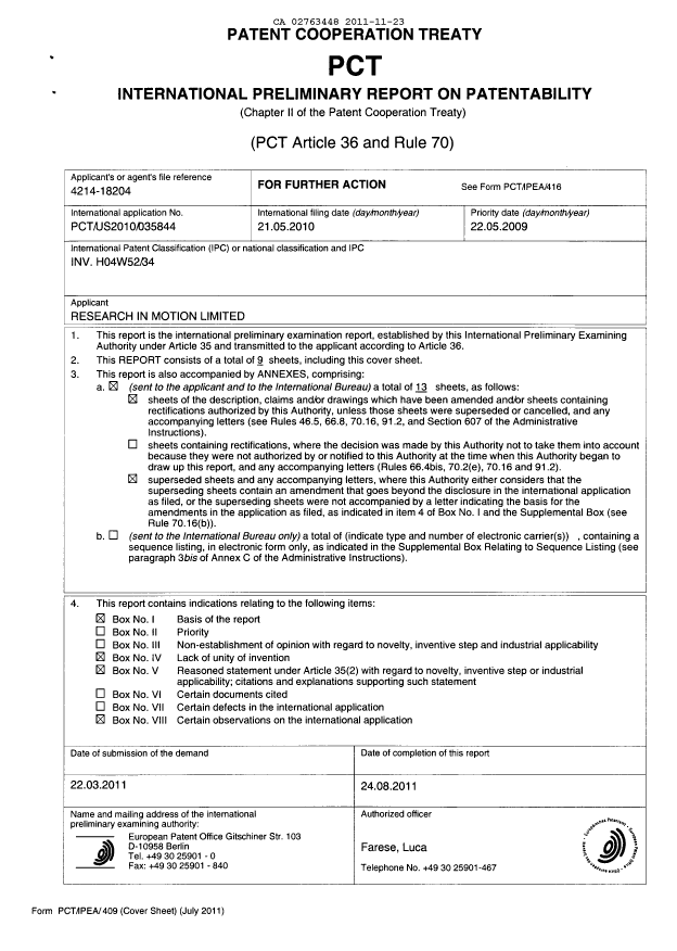 Document de brevet canadien 2763448. PCT 20111123. Image 1 de 33