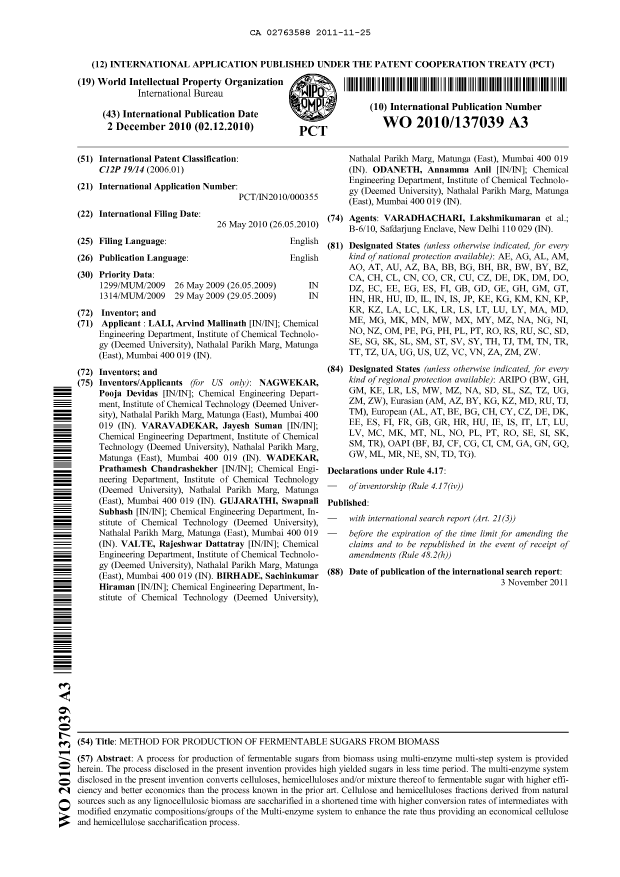 Document de brevet canadien 2763588. Abrégé 20111125. Image 1 de 1