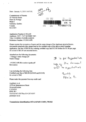 Document de brevet canadien 2763649. Correspondance 20130108. Image 1 de 2