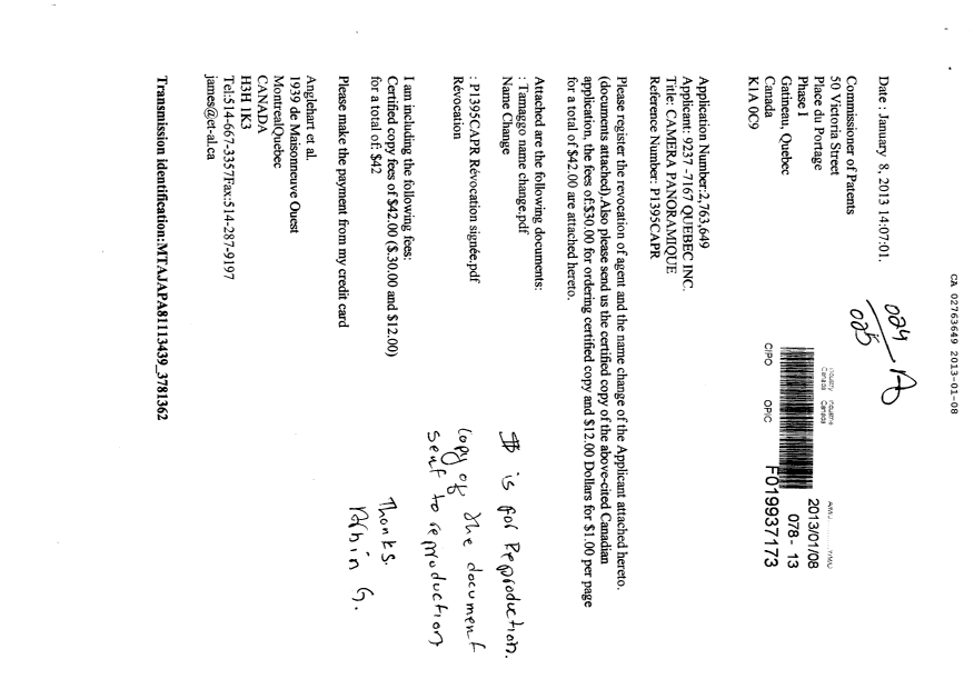 Document de brevet canadien 2763649. Correspondance 20130108. Image 1 de 2