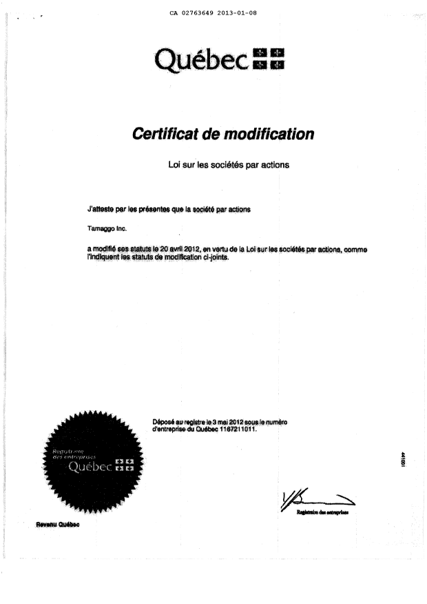 Document de brevet canadien 2763649. Cession 20130108. Image 4 de 4