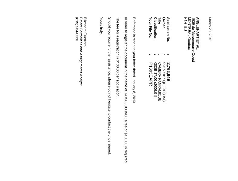 Canadian Patent Document 2763649. Correspondence 20130320. Image 1 of 1
