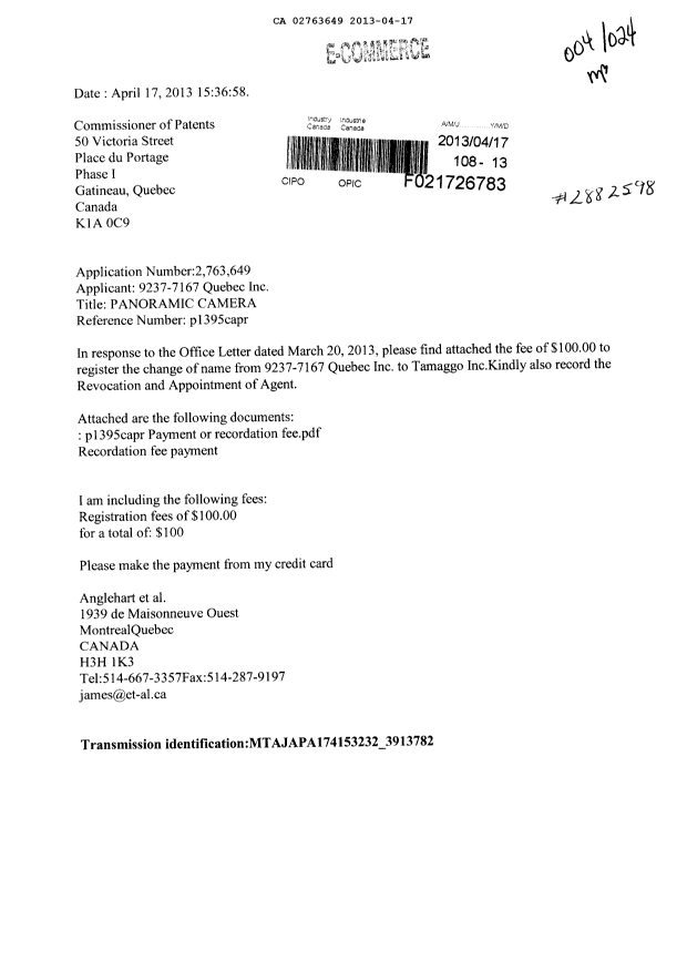 Canadian Patent Document 2763649. Correspondence 20130417. Image 1 of 2