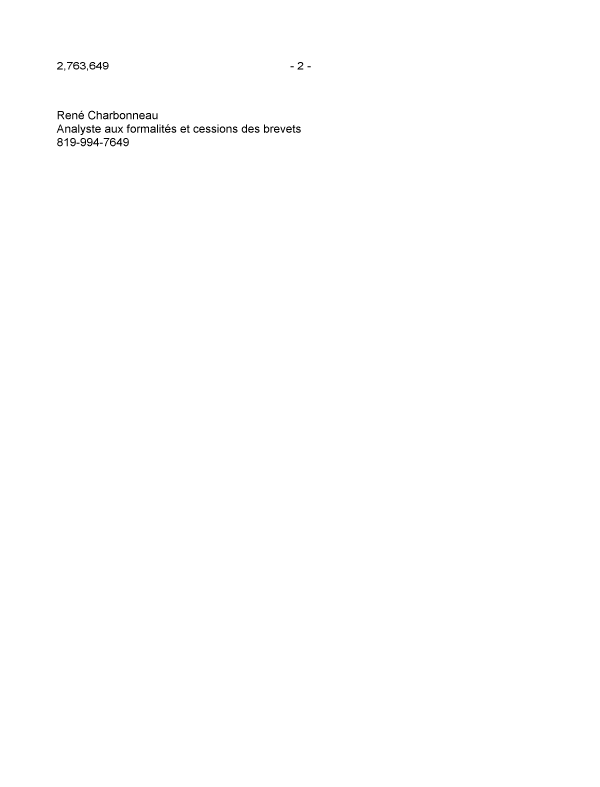 Document de brevet canadien 2763649. Correspondance 20130501. Image 2 de 2