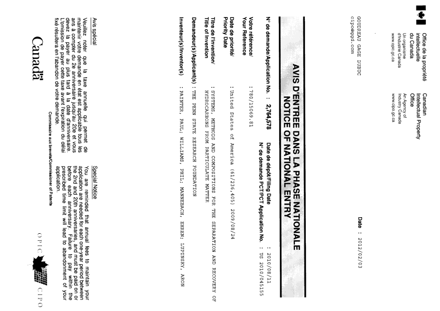 Canadian Patent Document 2764578. Correspondence 20120203. Image 1 of 1