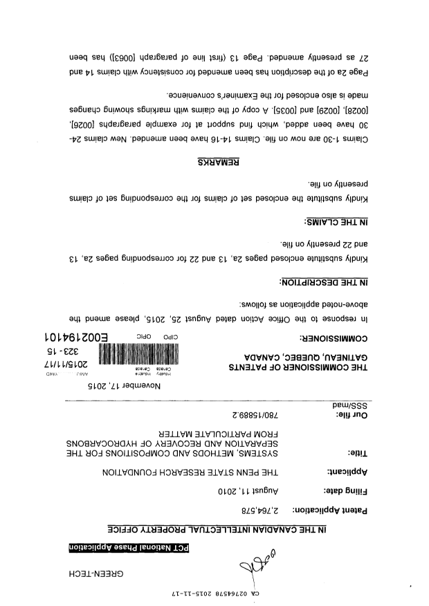 Document de brevet canadien 2764578. Poursuite-Amendment 20141217. Image 1 de 15