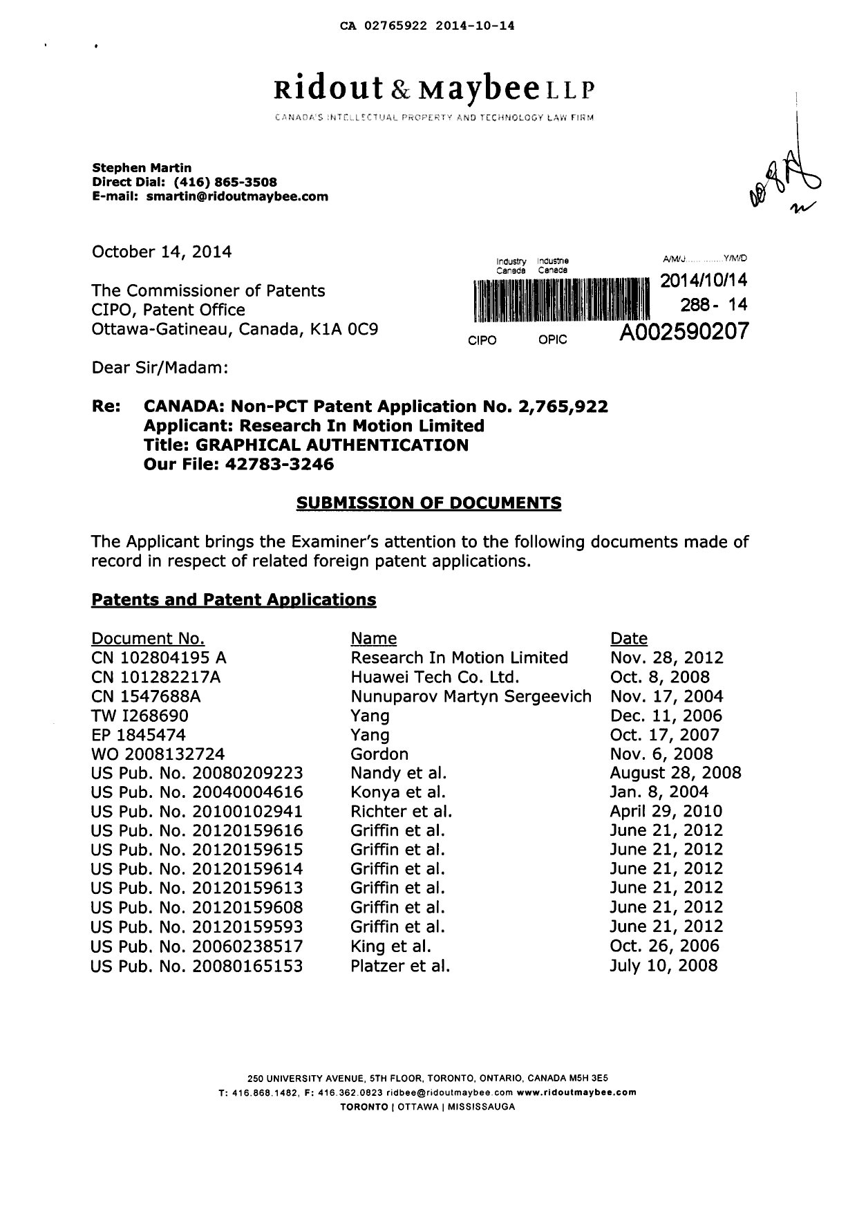 Document de brevet canadien 2765922. Poursuite-Amendment 20131214. Image 1 de 3