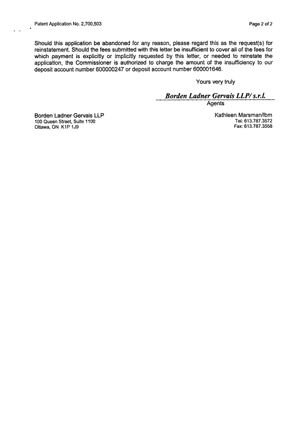 Document de brevet canadien 2766192. Cession 20120416. Image 2 de 2