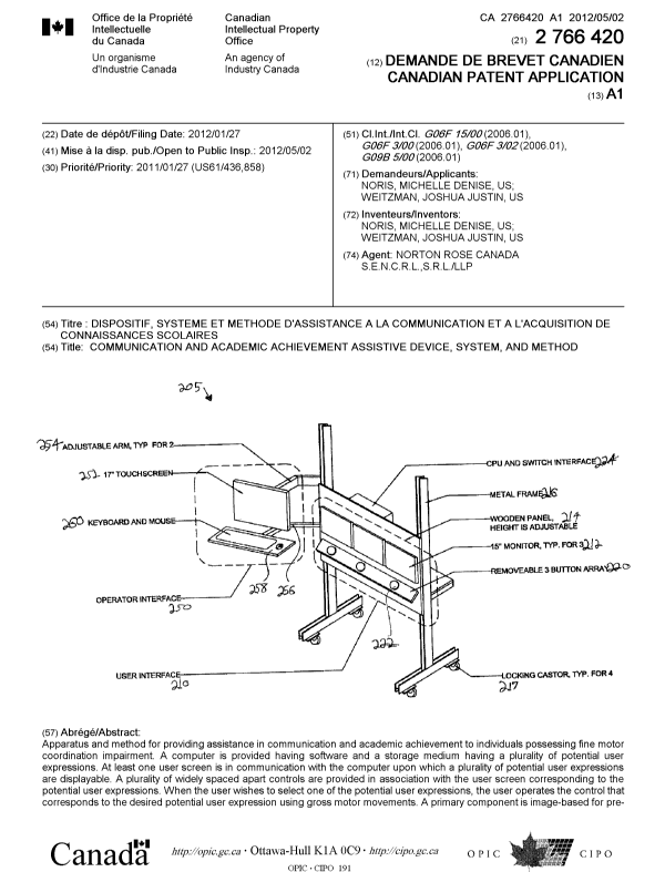 Document de brevet canadien 2766420. Page couverture 20120426. Image 1 de 2