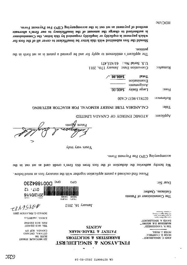 Document de brevet canadien 2766472. Cession 20120116. Image 1 de 5