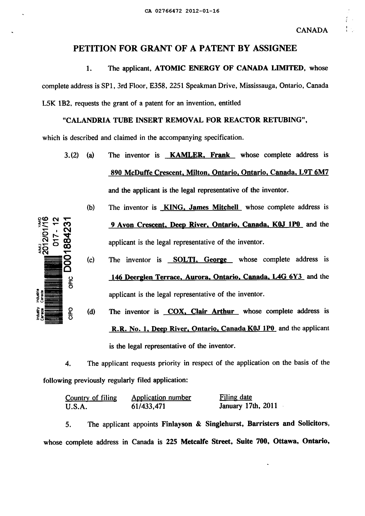 Document de brevet canadien 2766472. Cession 20120116. Image 2 de 5