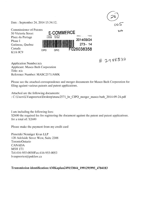Document de brevet canadien 2766539. Cession 20140924. Image 1 de 13