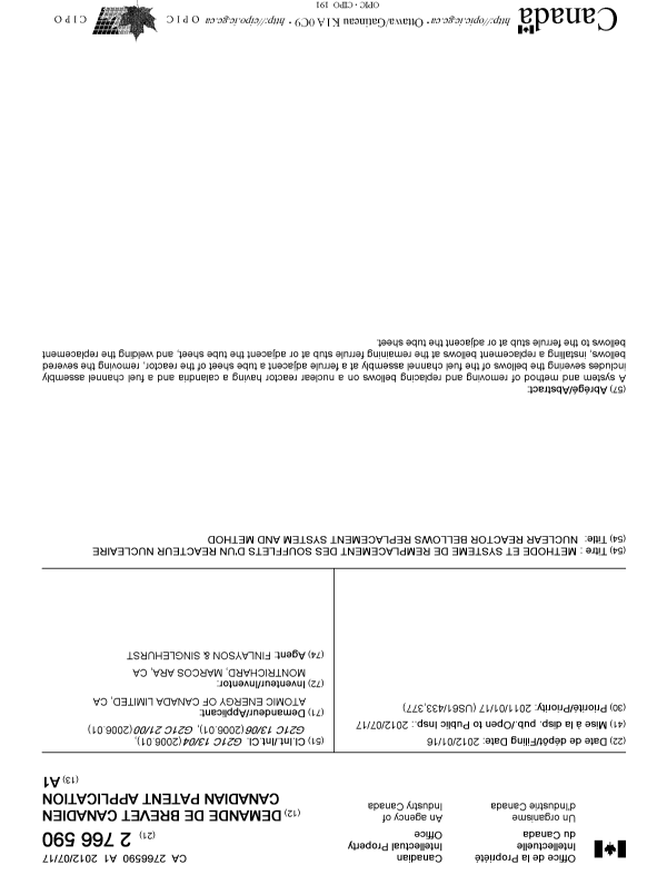 Canadian Patent Document 2766590. Cover Page 20111210. Image 1 of 1
