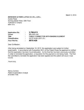Document de brevet canadien 2766613. Correspondance 20140305. Image 1 de 1
