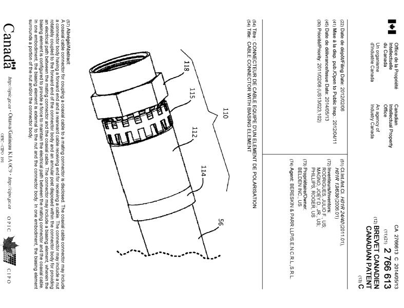 Document de brevet canadien 2766613. Page couverture 20140417. Image 1 de 1