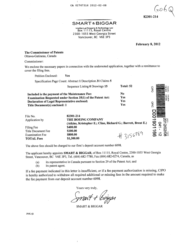 Canadian Patent Document 2767316. Assignment 20120208. Image 1 of 5
