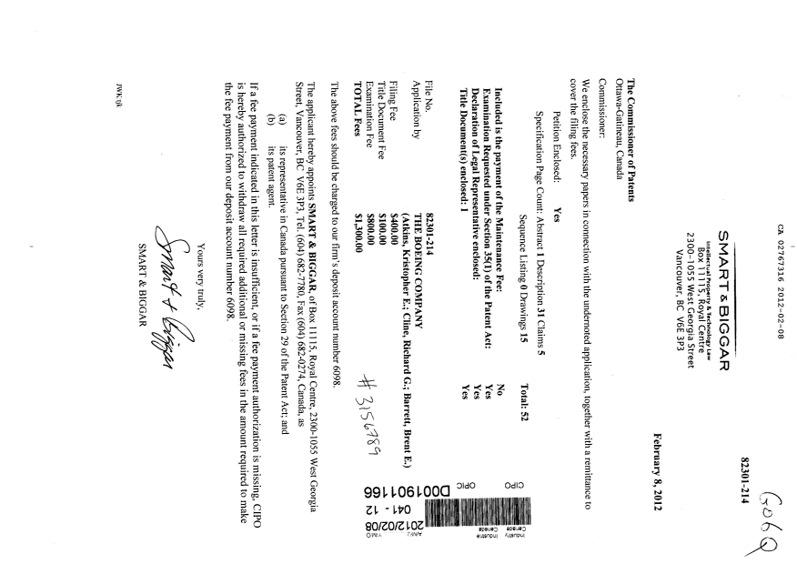 Document de brevet canadien 2767316. Cession 20120208. Image 1 de 5
