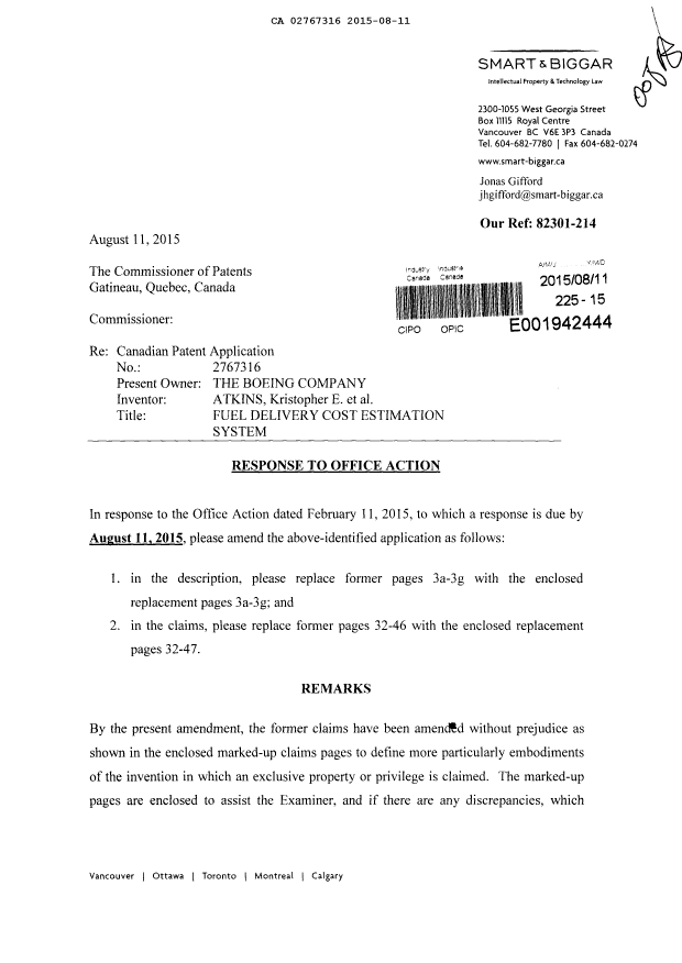 Canadian Patent Document 2767316. Amendment 20150811. Image 1 of 52