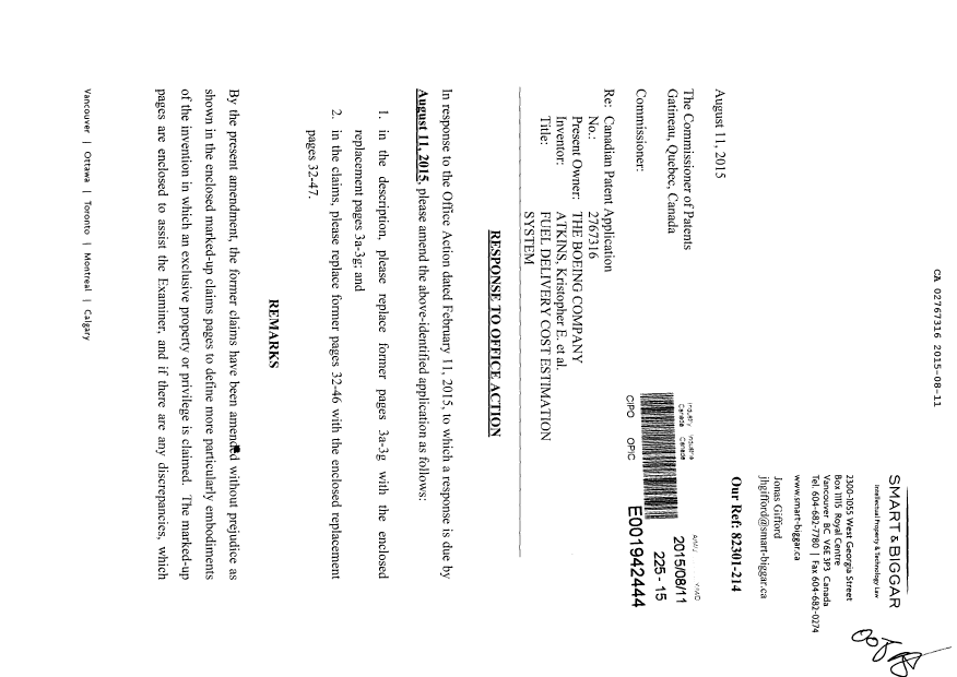 Document de brevet canadien 2767316. Modification 20150811. Image 1 de 52