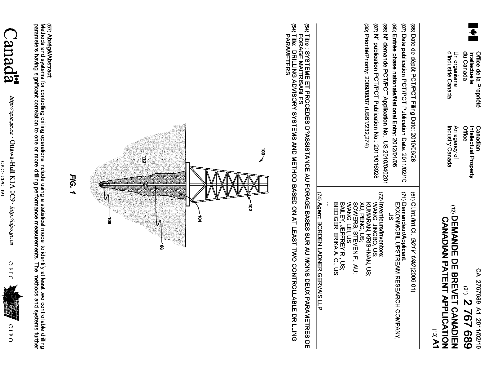 Canadian Patent Document 2767689. Cover Page 20120312. Image 1 of 2
