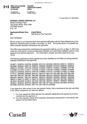 Document de brevet canadien 2767689. Lettre du bureau 20150617. Image 1 de 34