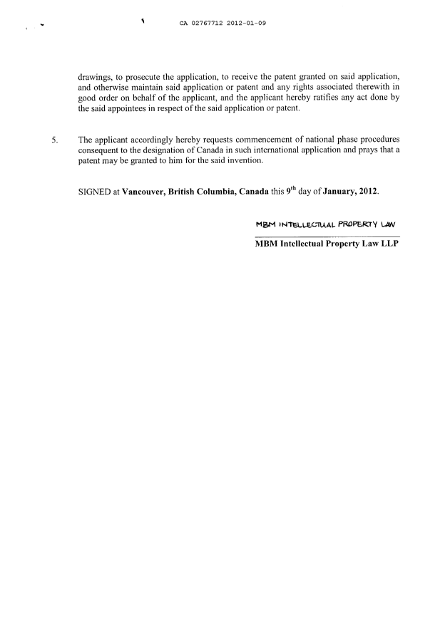 Canadian Patent Document 2767712. Assignment 20120109. Image 4 of 4