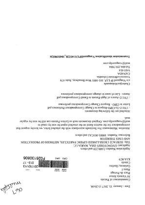 Document de brevet canadien 2769746. Correspondance 20161213. Image 1 de 10
