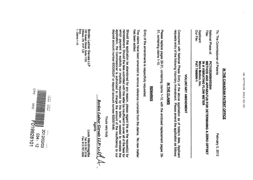 Document de brevet canadien 2770135. Poursuite-Amendment 20120203. Image 1 de 4