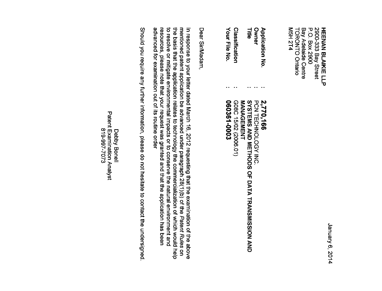 Document de brevet canadien 2770166. Poursuite-Amendment 20131206. Image 1 de 1