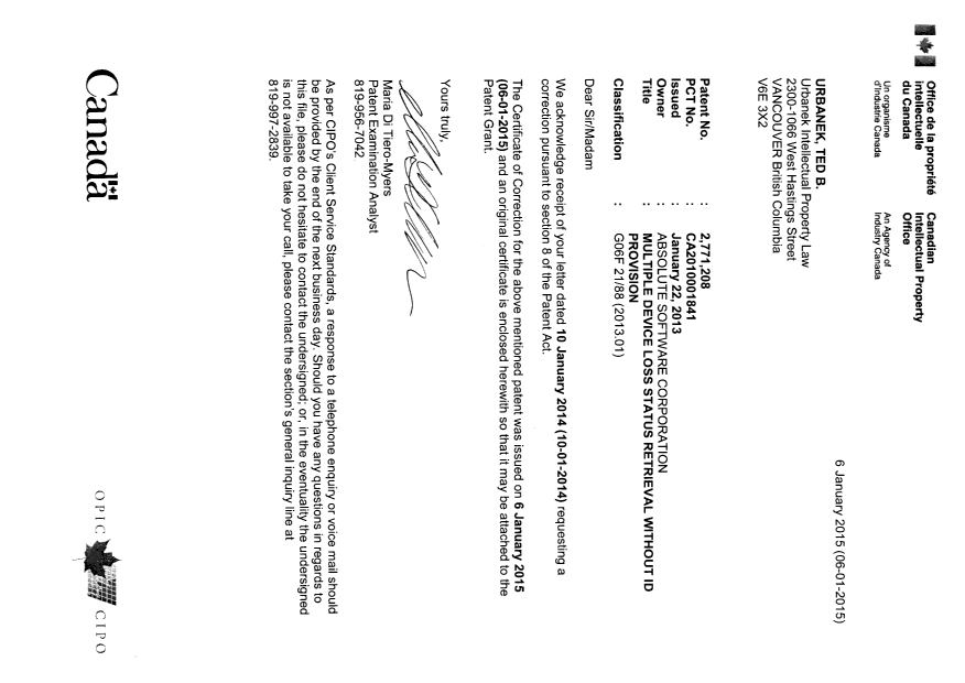 Document de brevet canadien 2771208. Poursuite-Amendment 20150106. Image 1 de 2