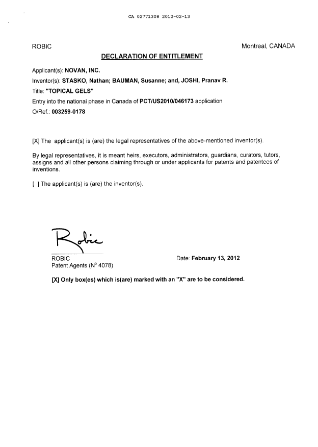Document de brevet canadien 2771308. Cession 20120213. Image 5 de 5