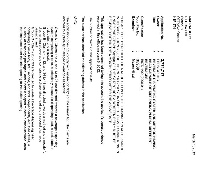 Document de brevet canadien 2771717. Poursuite-Amendment 20130301. Image 1 de 2