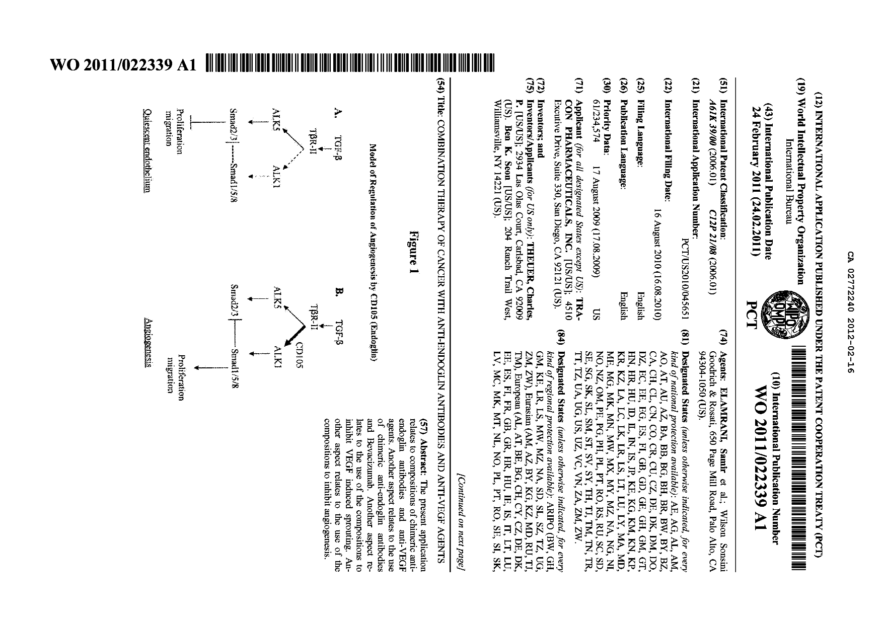 Canadian Patent Document 2772240. Abstract 20120216. Image 1 of 2
