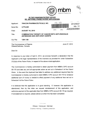 Canadian Patent Document 2772240. Correspondence 20120627. Image 1 of 3