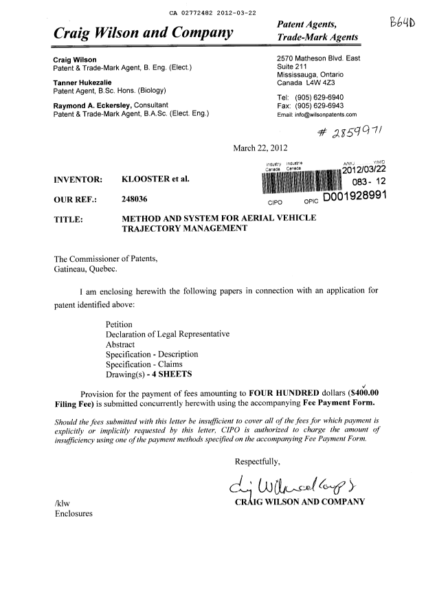 Canadian Patent Document 2772482. Assignment 20120322. Image 1 of 3