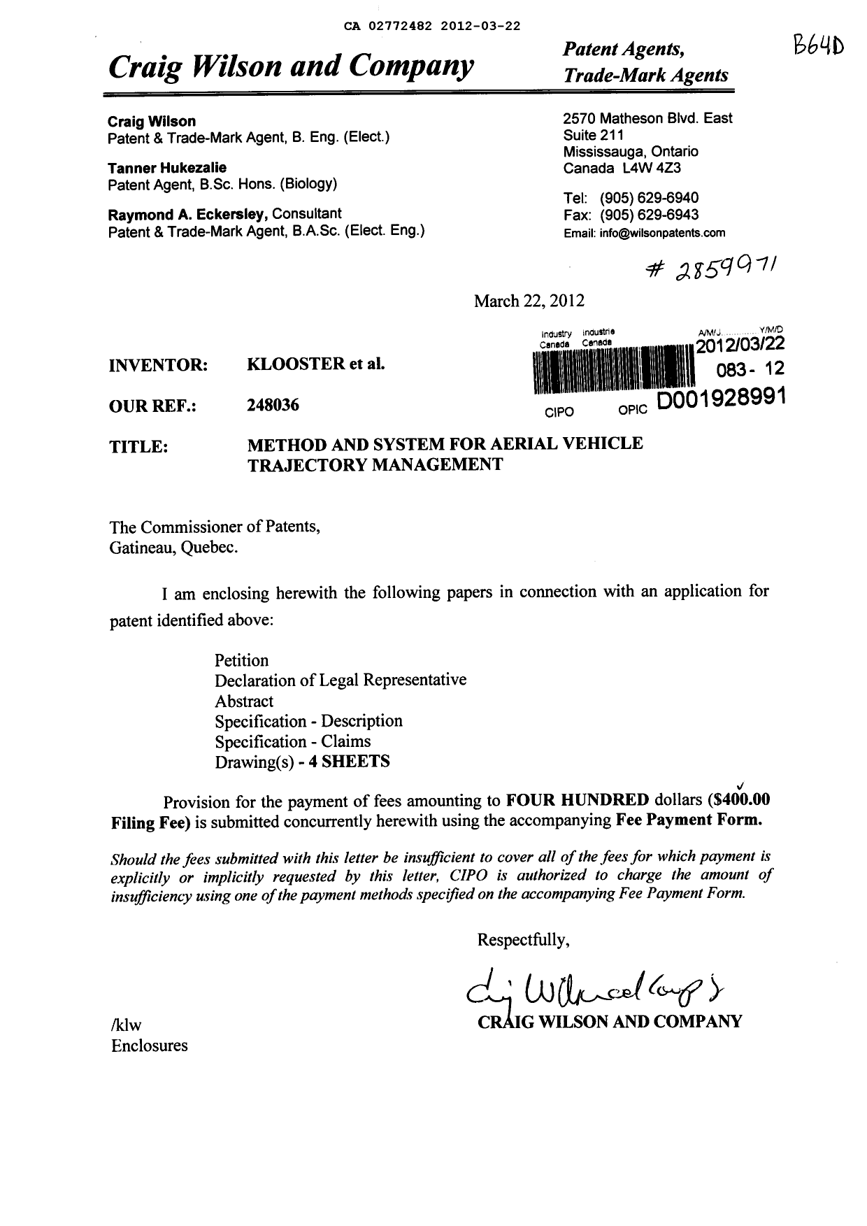 Document de brevet canadien 2772482. Cession 20120322. Image 1 de 3