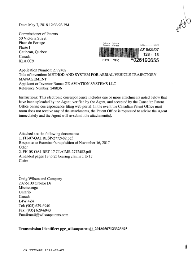 Document de brevet canadien 2772482. Modification 20180507. Image 1 de 11