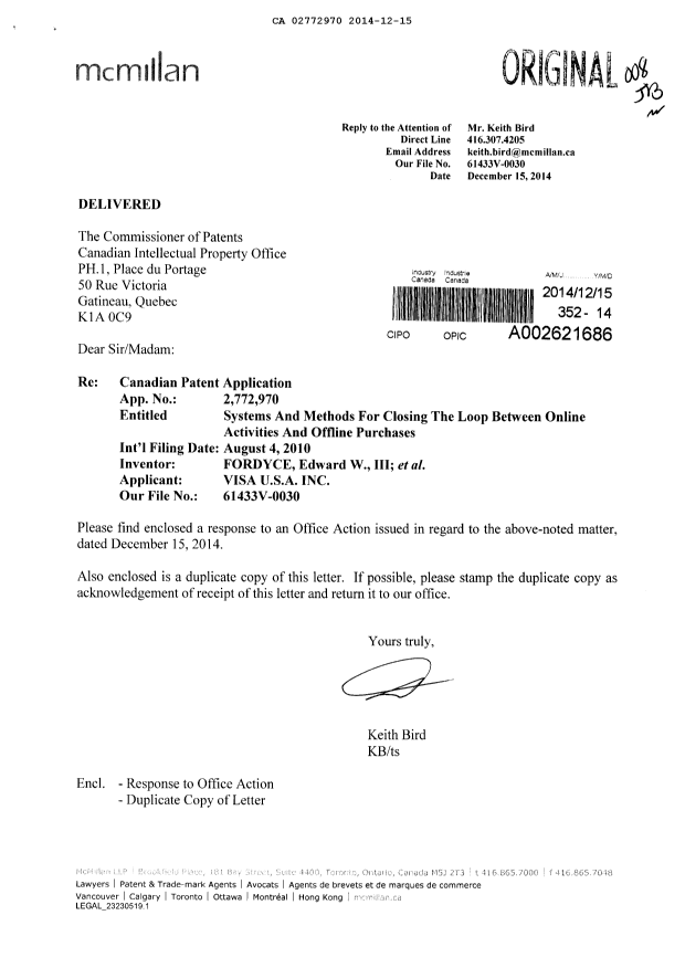 Document de brevet canadien 2772970. Poursuite-Amendment 20141215. Image 1 de 8