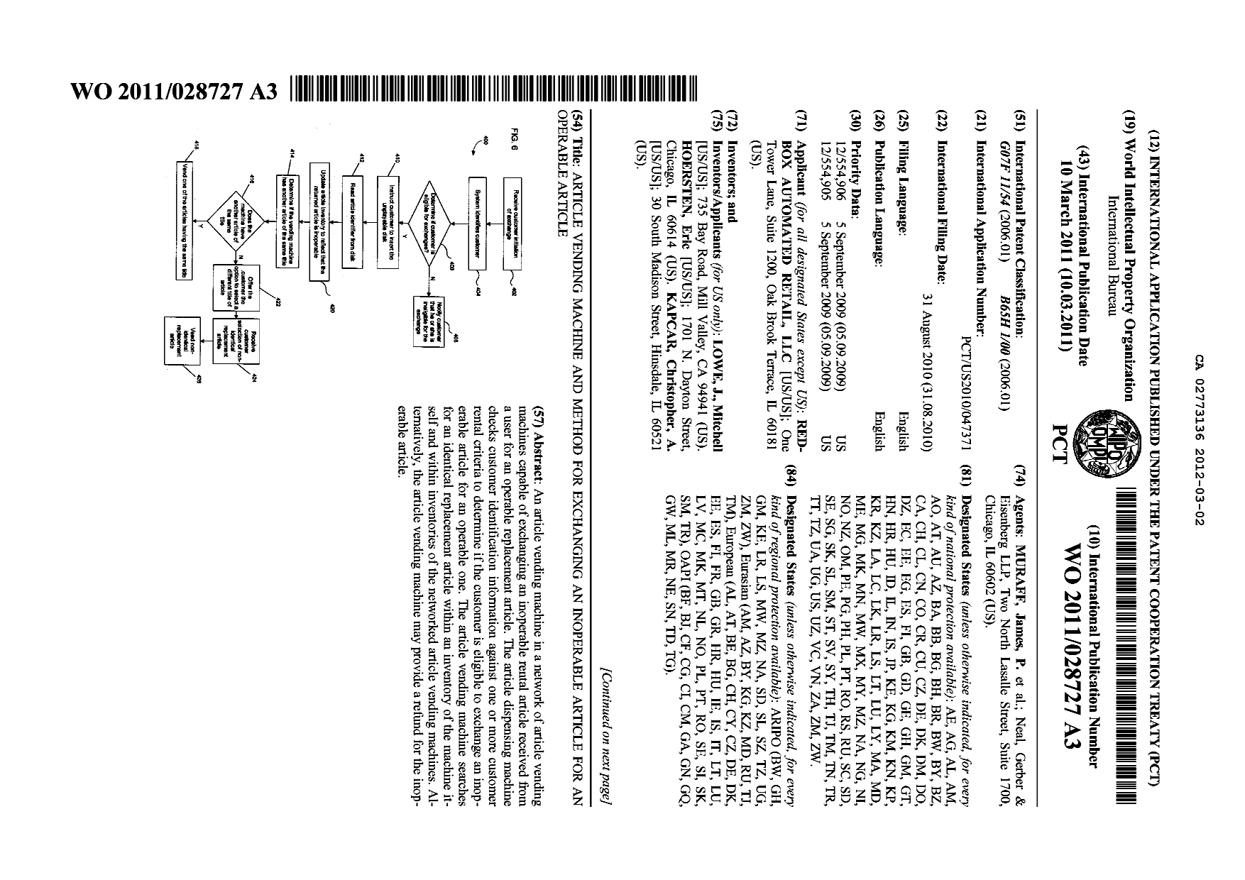 Canadian Patent Document 2773136. Abstract 20120302. Image 1 of 2