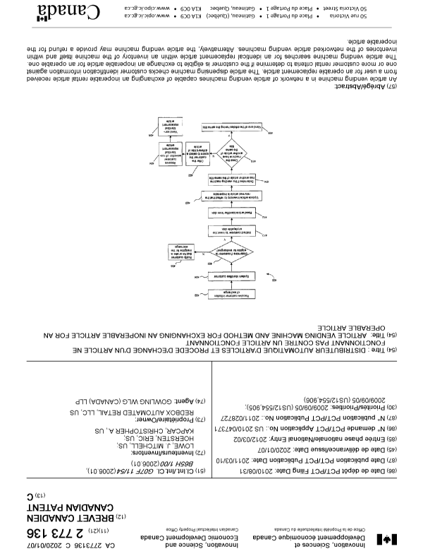 Canadian Patent Document 2773136. Cover Page 20191227. Image 1 of 1