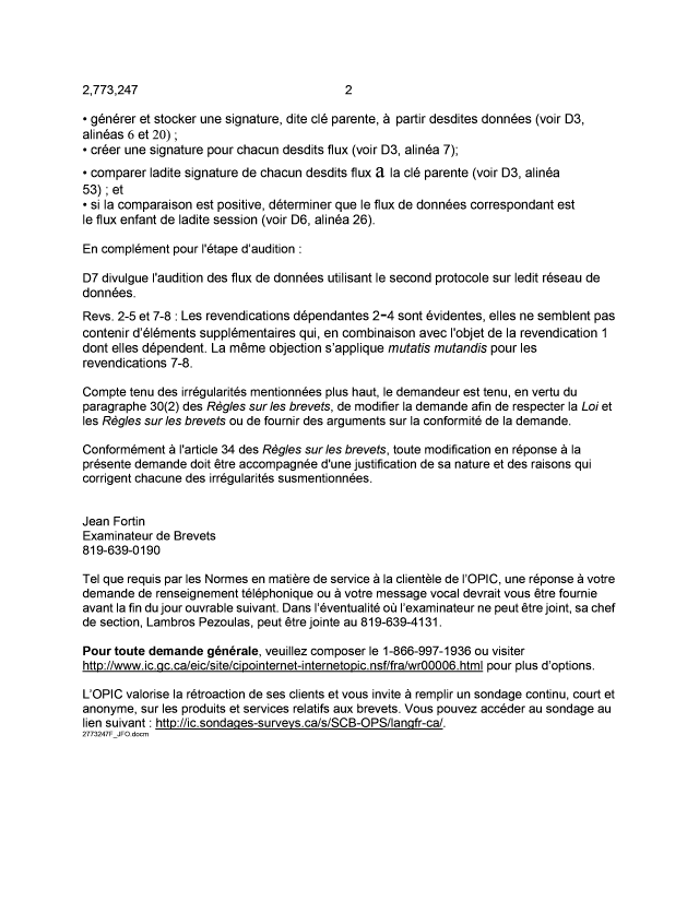 Document de brevet canadien 2773247. Demande d'examen 20180507. Image 2 de 3
